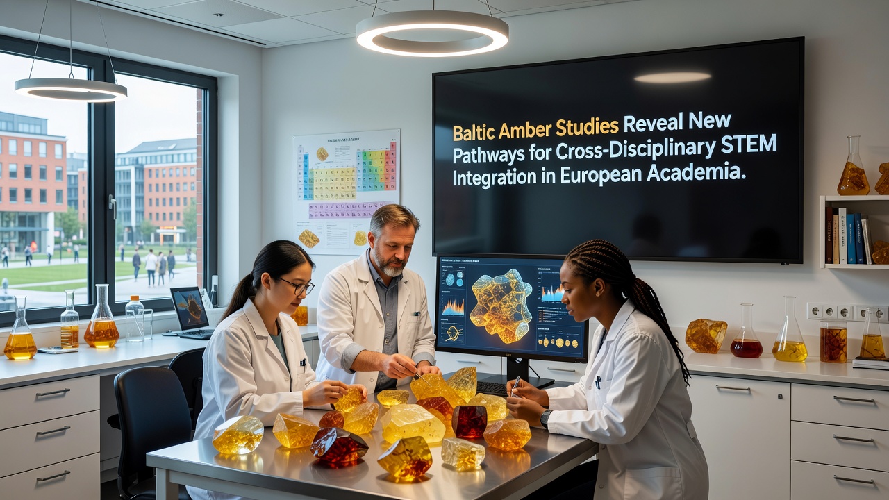 Students collaborating on amber analysis during a cross-disciplinary workshop at a European academy